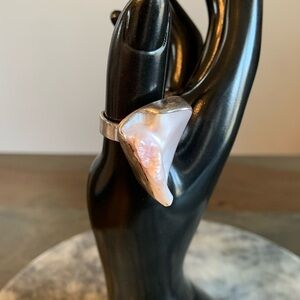 Sterling Silver Ring Irregular Pearl Adjustable Size 6 Stamp 925 Vtg Light Pink